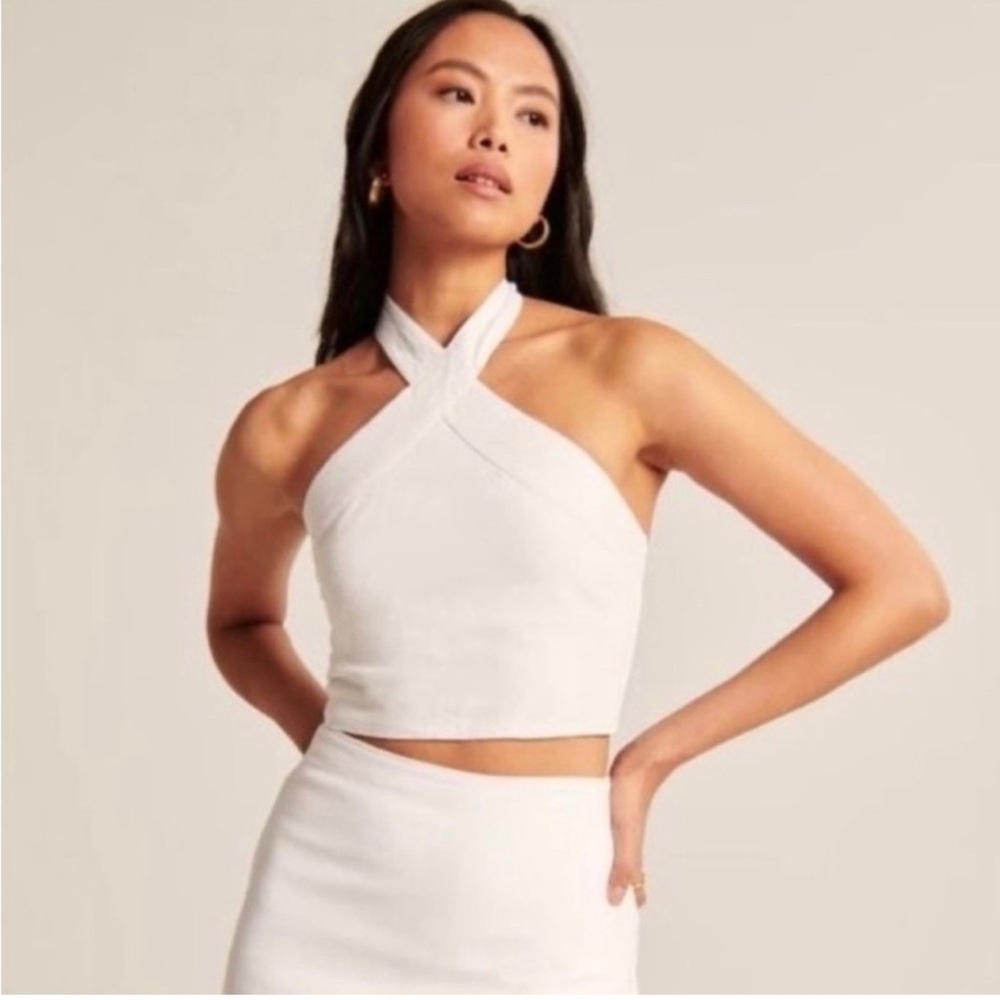 Abercrombie & Fitch White Cross-Halter Crop Top